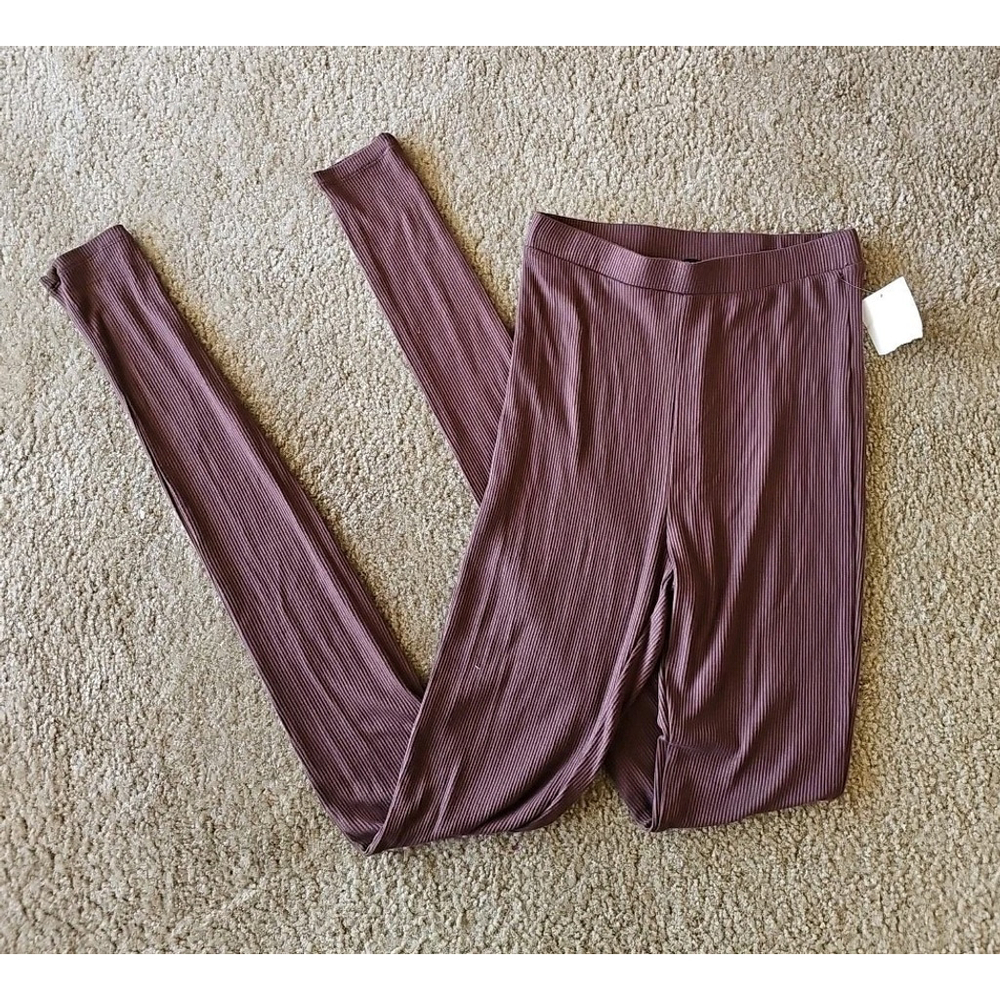 Naked Wardrobe Brown Ribbed Leggings XS